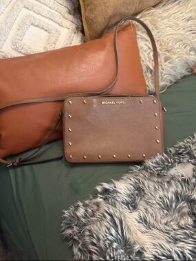Michael Kors Tan Studded Saffiano Crossbody Bag